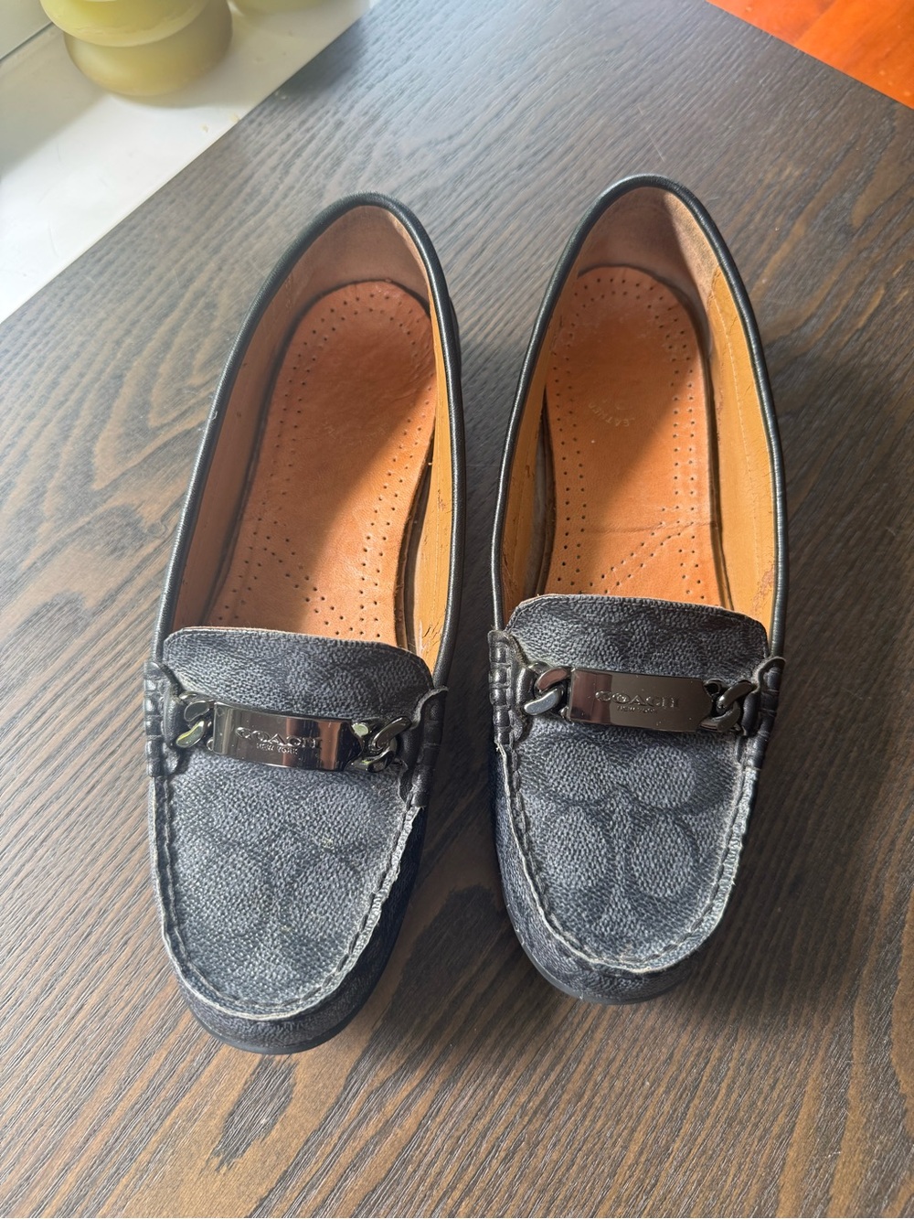 Coach Black Signature Canvas Loafers with Metal Plaque